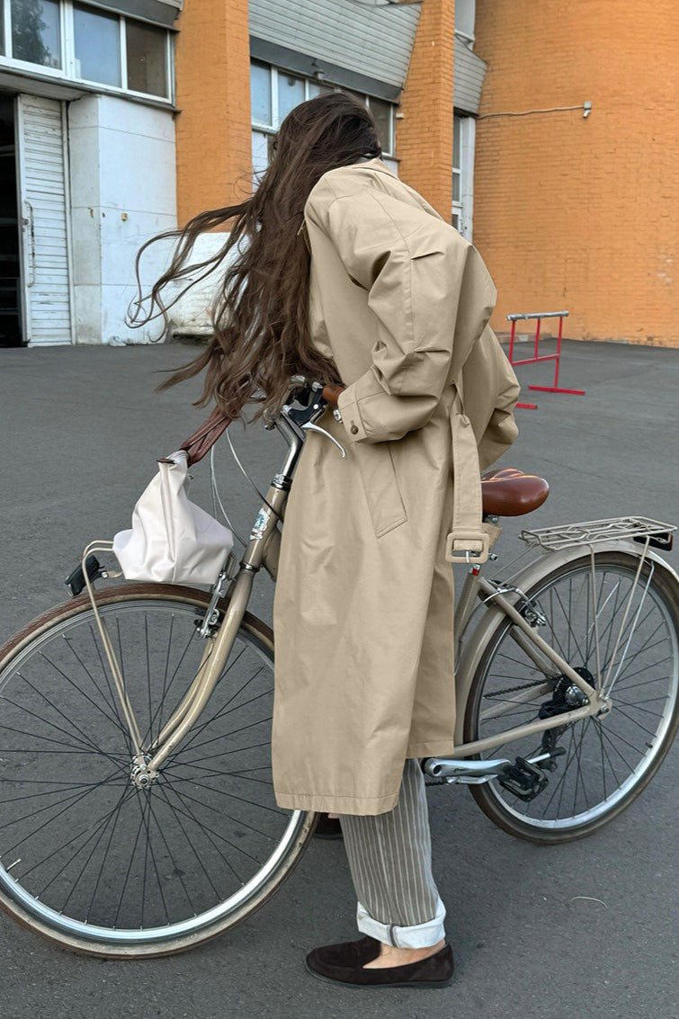 Relaxed Lapel Single Breasted Long Overcoat