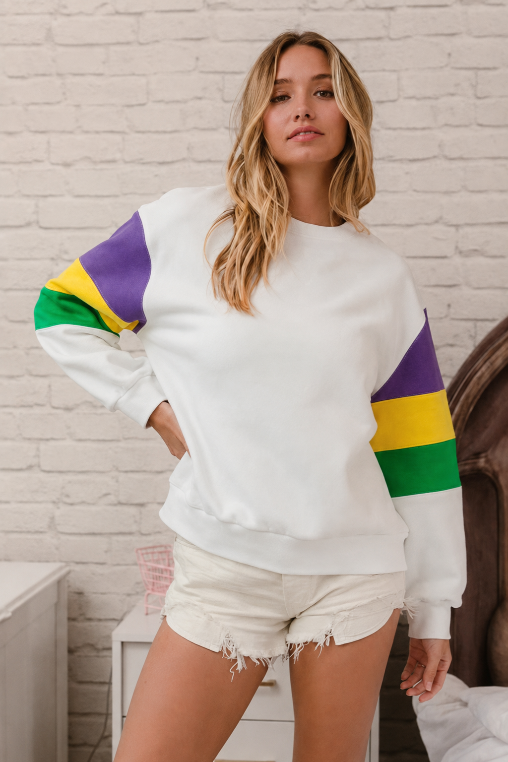 Color Block Sleeve Crew Neck Sweatshirt