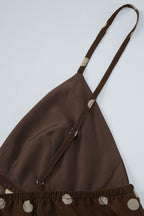 Brown Polka Dot V Neck Mesh Cami