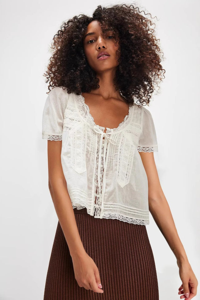 Lace Trimmed Tie Front Blouse Main image