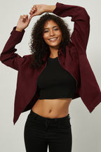 Zip Up Collared Casual Jacket Purple / XS