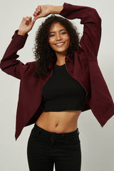 Zip Up Collared Casual Jacket Purple / XS