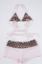 Leopard Print Halter Tie Low Rise Two Piece Swim Set