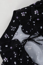 Stand Collar Tie Waist A Line Floral Dress
