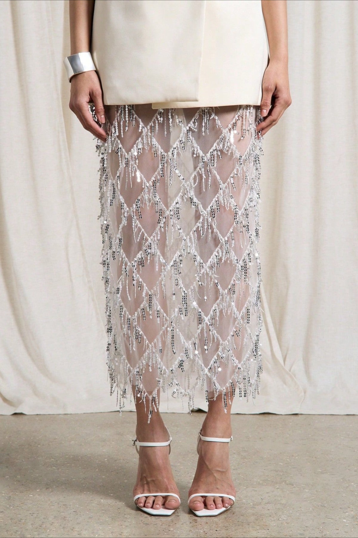 Sequin Fringe Slit Midi Party Skirt Secondary image