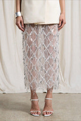 Sequin Fringe Slit Midi Party Skirt