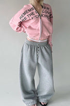 Printed Cropped Elastic Hem Hoodie