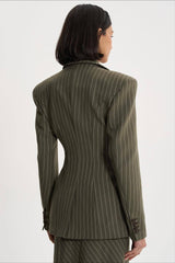 Structured Flowing Striped Fitted Two Piece Blazer Skirt Set