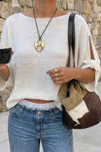 Hollow Out Knit Short Sleeve Tee
