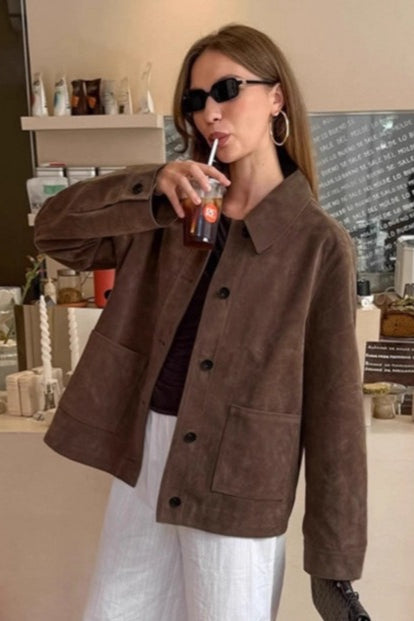 Brown Suede Notch Lapel Jacket S / Brown Main image