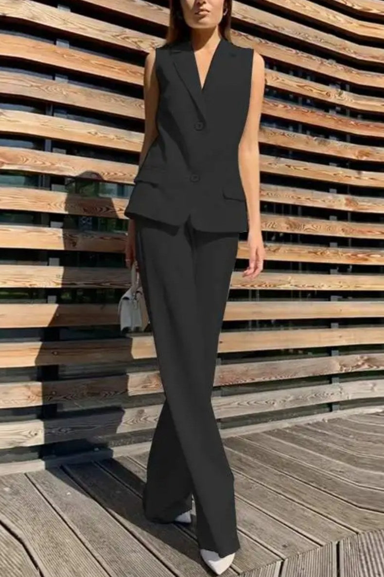 Flowy Wide-Leg Pant with Matching Vest Blazer Secondary image
