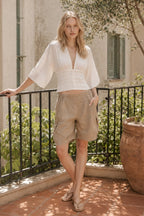High Waist Utility Wide Leg Loose Fit Shorts