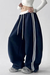 Contrast High Waist Athletic Fluid Wide Leg Pants