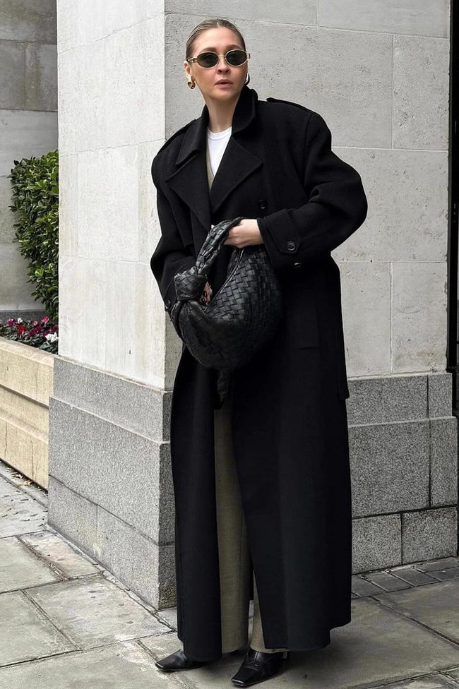 Long Line Solid Notch Collar Tied Overcoat Main image