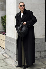 Long Line Solid Notch Collar Tied Overcoat