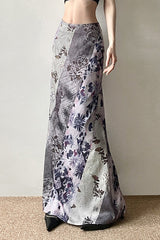 Vintage Botanical Print Bodycon Maxi Skirt