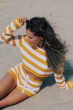 Casual Striped Asymmetric Knit Shorts Set