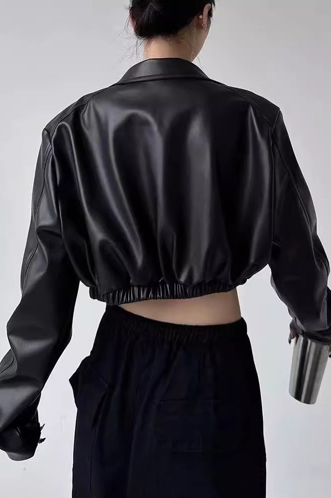 Turn Down Collar Biker Short Jacket Secondary image