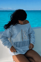 Sailboat Patchwork Off Shoulder Sweatshirt