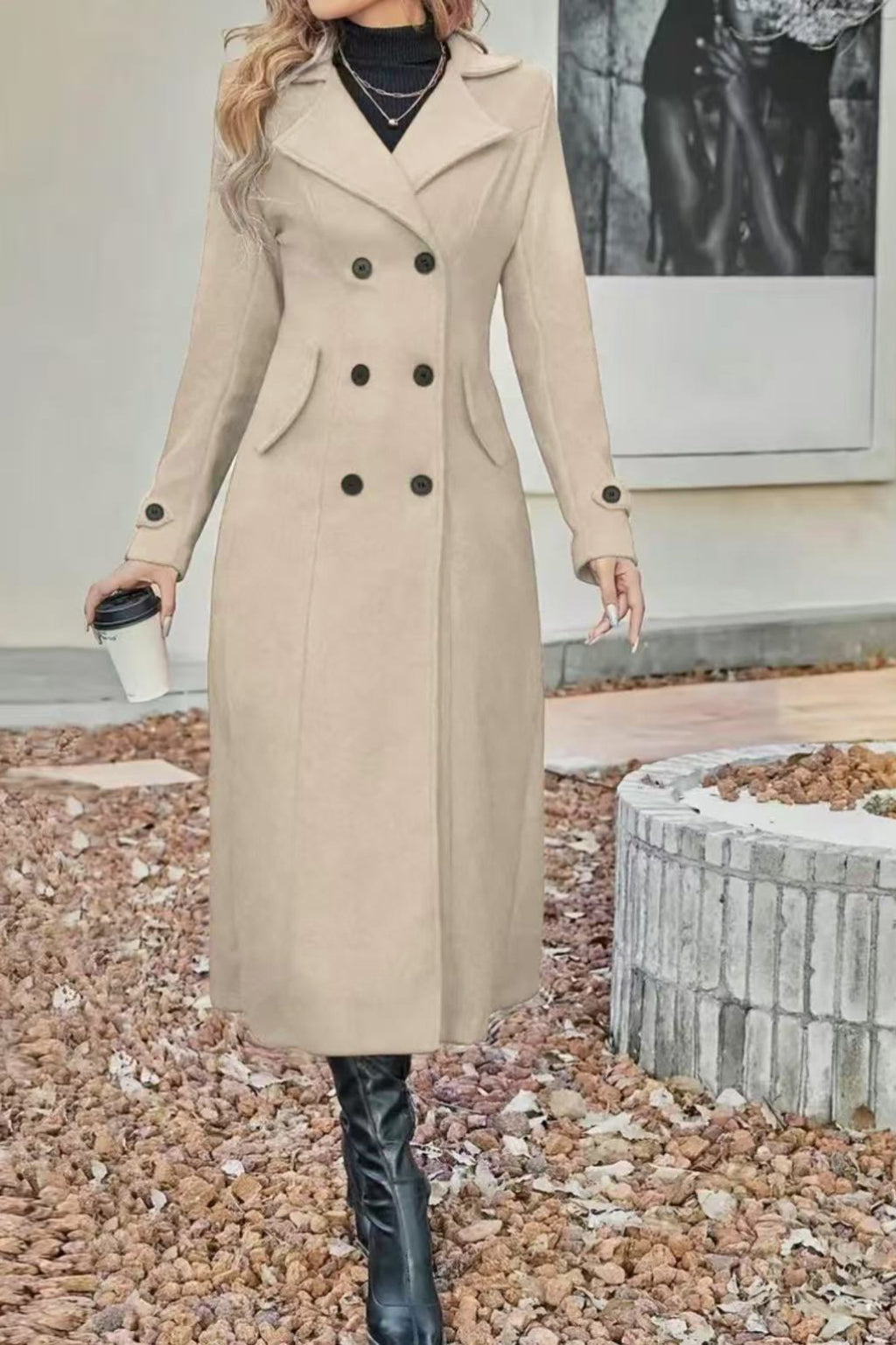 Slim Fit Double Breasted Lapel Overcoat
