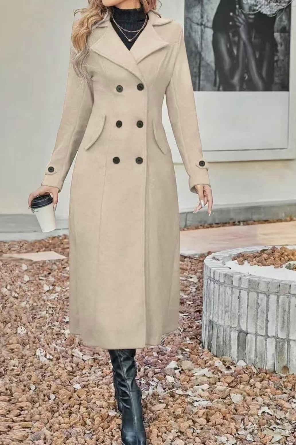 Slim Fit Double Breasted Lapel Overcoat