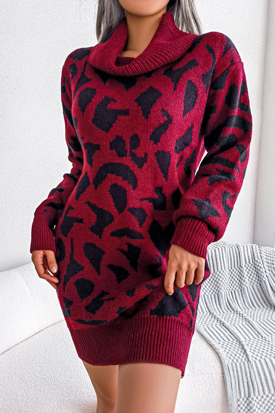 Leopard Turtleneck Sweater Dress