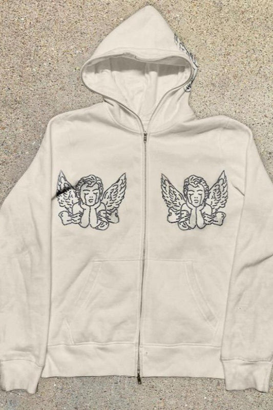 Devil Angel Graphic Zip-Up Hoodie