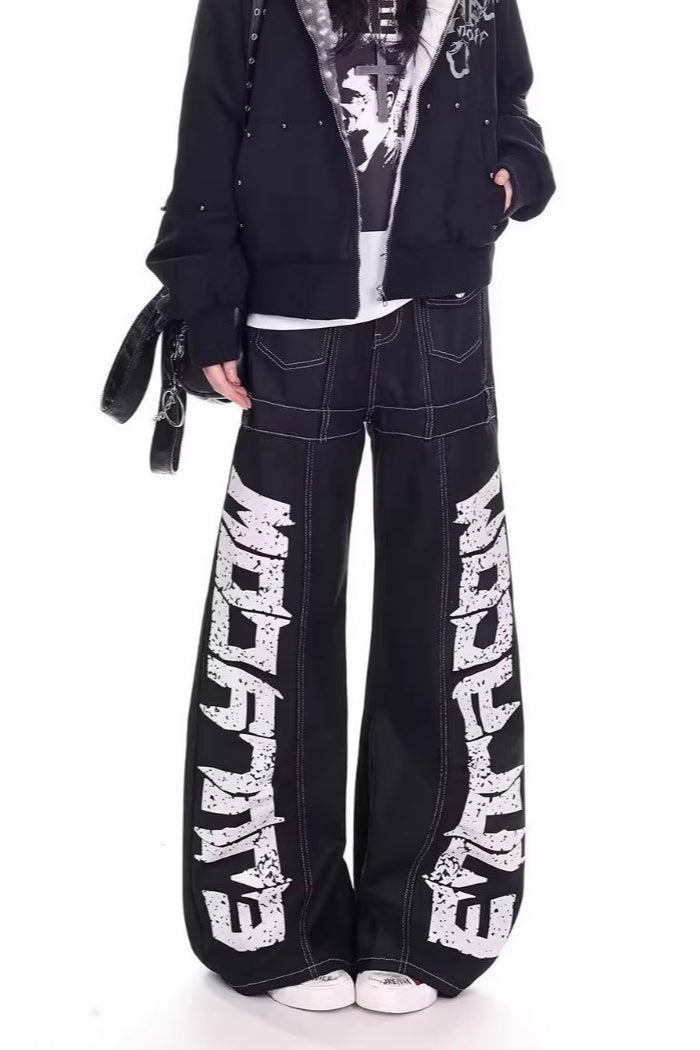 Oversized Typography Wide Leg Jeans