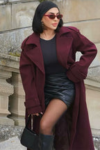 Double Breasted Belted Wool Trench Overcoat