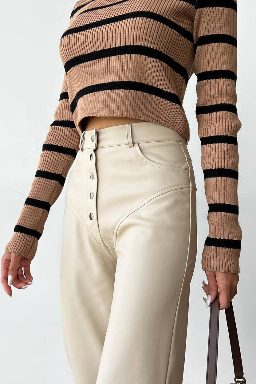 Chic Leather Patchwork Slim Straight Pants Main image