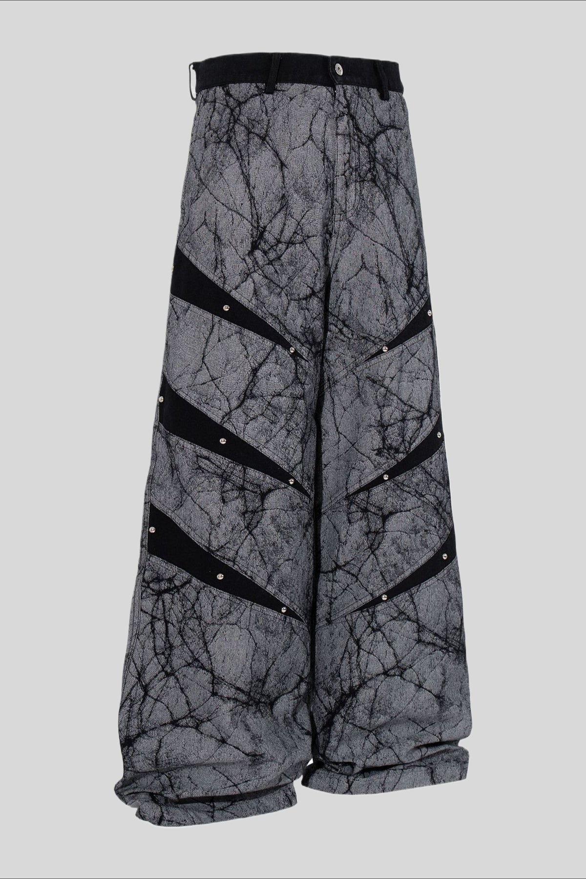 Crackle Print Tape Panel Wide Leg Jeans
