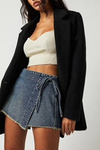 Chic Denim Distressed Hem A-Line Skirt