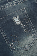 Rhinestone Distressed Denim Mini Shorts