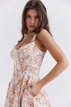 Strap Slit Fit Flare Floral Dress