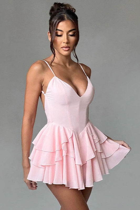 Spaghetti Strap Ruffle Party Dress S / Pink Main image