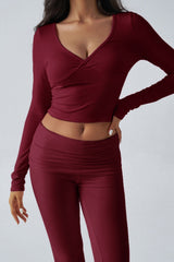 Casual Slim Fit Knit Long Sleeve Top Straight Leg Pants Set