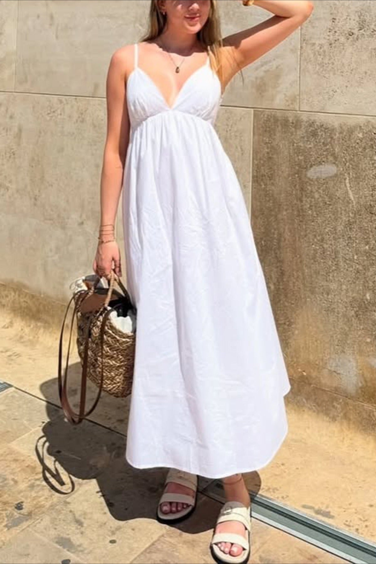 Deep V High Waist Relaxed Vacation Maxi Dress Secondary image