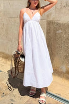 Deep V High Waist Relaxed Vacation Maxi Dress