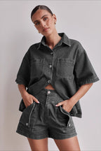 Vintage Loose Shirt Denim Shorts Set