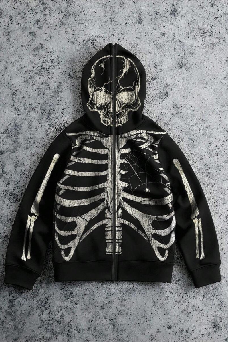 Skeleton Graphic Zip Up Hoodie