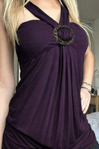 Ring Detail Ruched Halter Top
