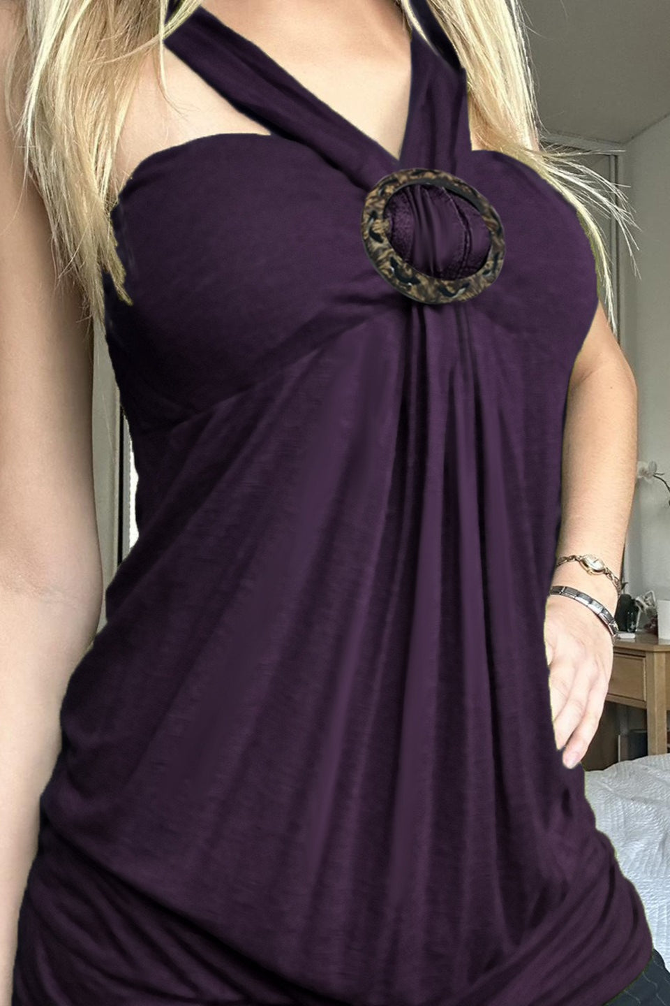 Ring Detail Ruched Halter Top