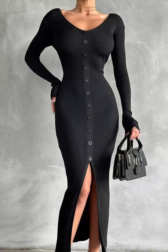 V-Neck Bodycon Knit Sweater Dress S / Black Main image