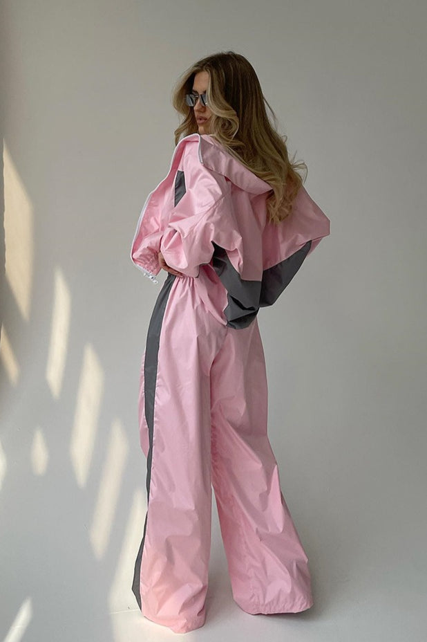 Contrast Trim Zip Jacket Two Piece Set Main image