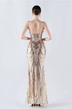 Boned Sequin Embroidered Formal Dress