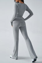 Casual Slim Fit Knit Long Sleeve Top Straight Leg Pants Set