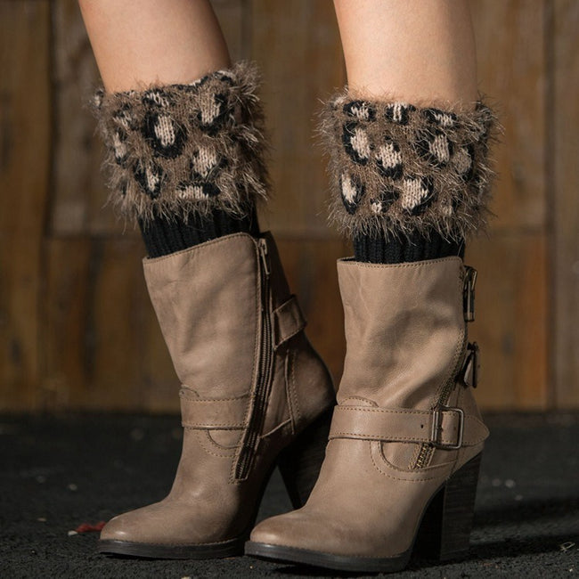 Leopard Print Feather Yarn Boot Cuffs Main image