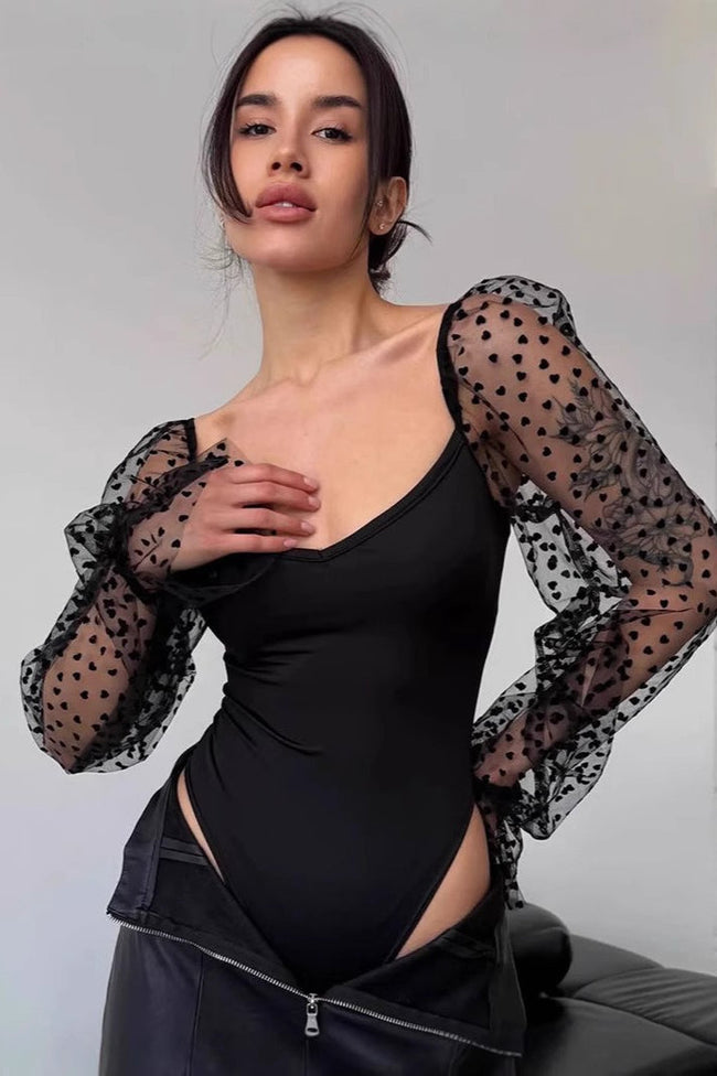Polka Dot Mesh Shaping Blouse Main image