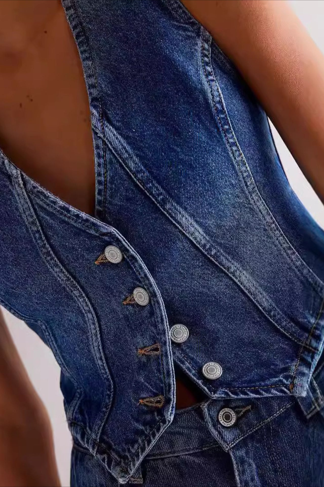 Fitted V Neck Button Denim Vest Tank Top