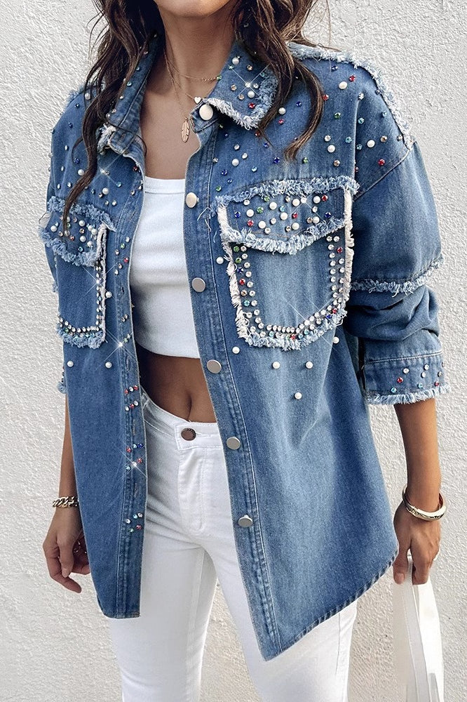 Beaded Contrast Denim Long Sleeve Coat Secondary image